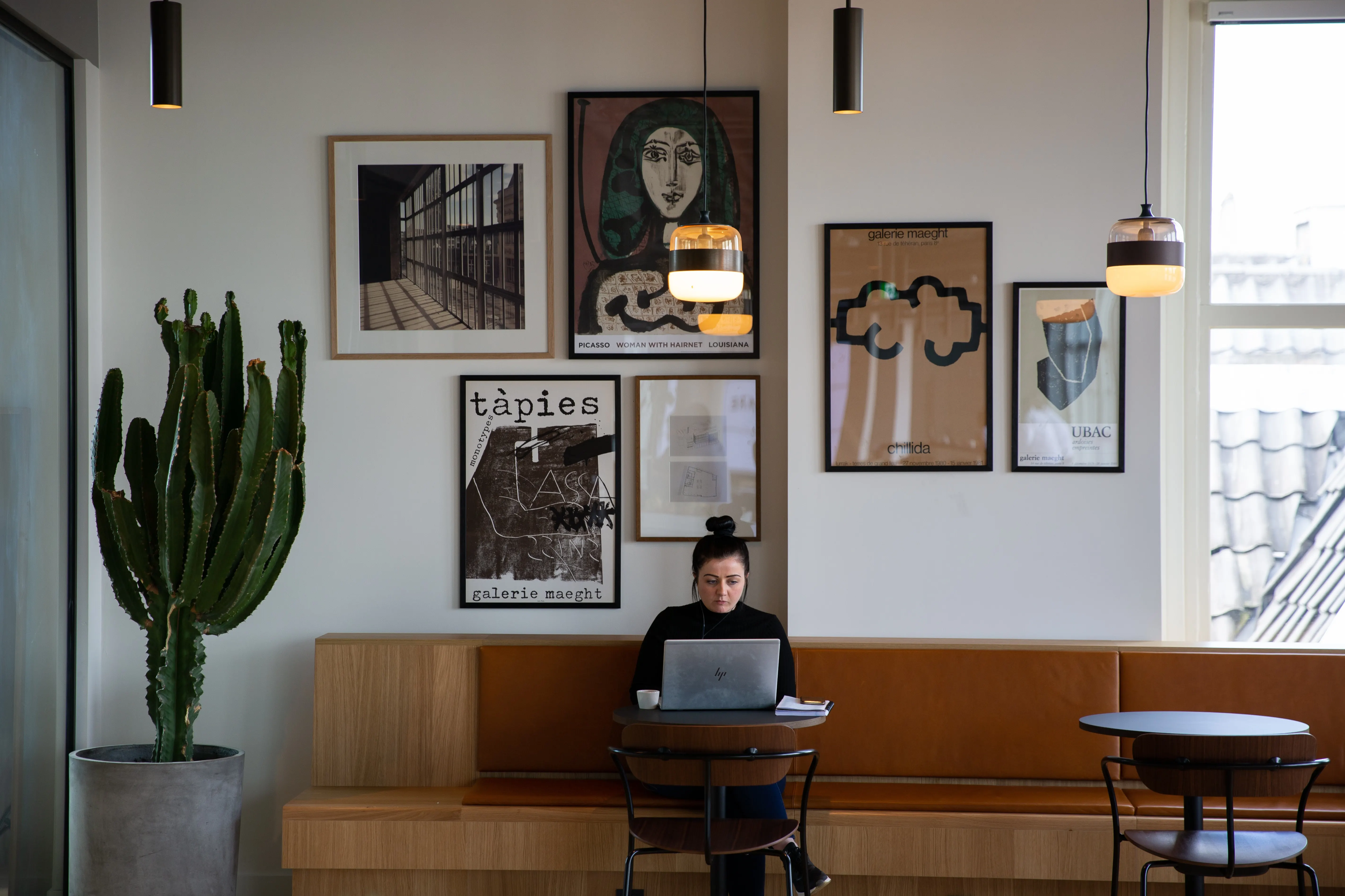 Woman working in cafe